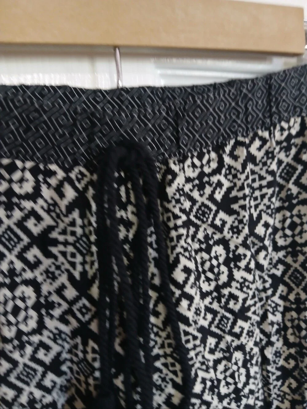 Sans Souci Black and White Printed Maxi Skirt with Drawstring Waist Boho Indie